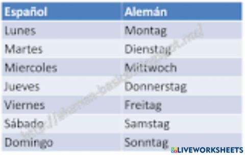 Dias de la semana aleman-español