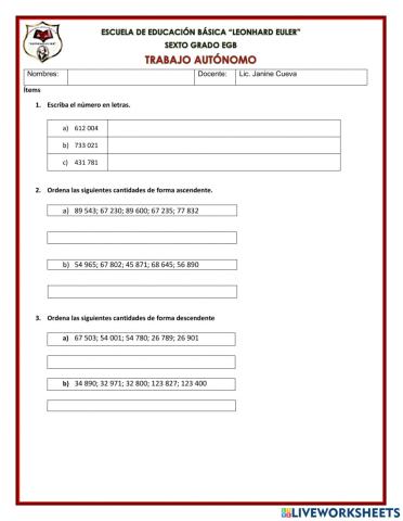 Ordenar números de hasta 6 cifras