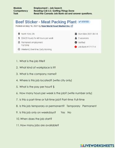 Reading CLB 3.3 GTD - Understand a Canada Job Bank ad (1)