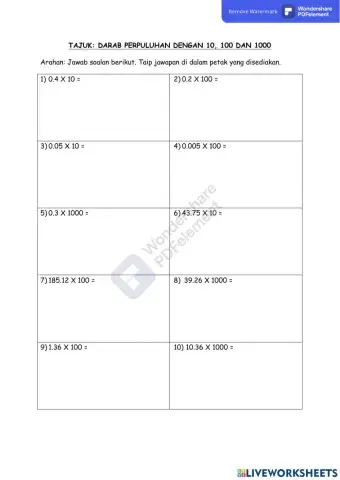 Darab perpuluhan dengan 10, 100 dan 1000