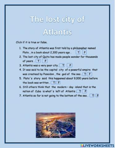 The Lost city of Atlantis - Project I-m important - Reading Comprehension .