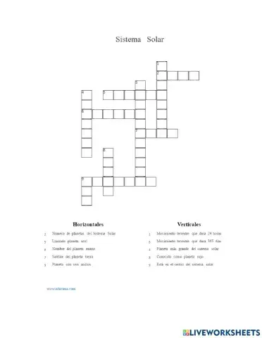 Crucigrama sistema solar