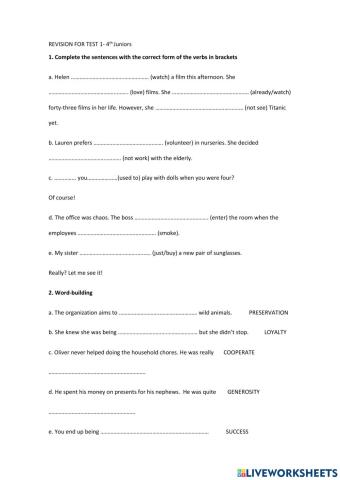 Revision for test 1-4th Juniors