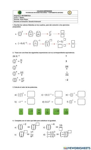 Potencias de base racional y exponente entero