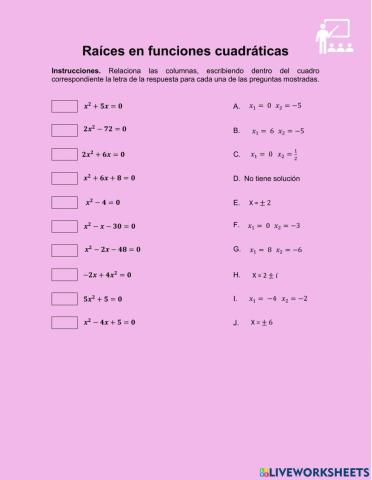 Raíces en funciones cuadraticas