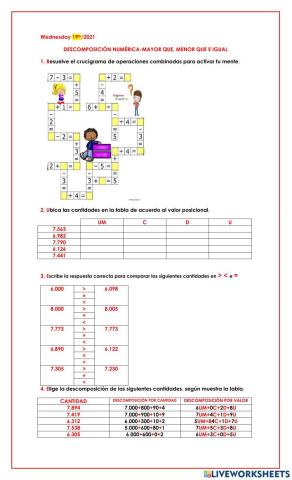Descomposición numérica-mayor que, menor que e igual