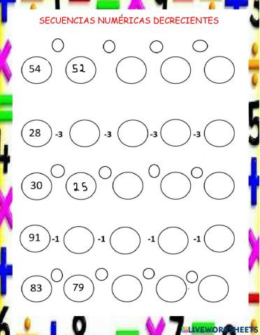 Secuencias numéricas decrecientes