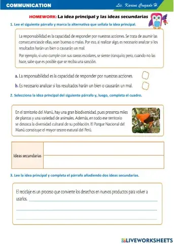 Homework: Idea principal e ideas secundarias