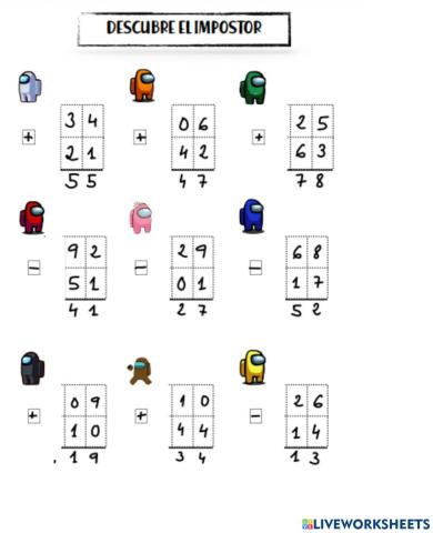 Suma- resta sin llevar Among us