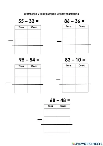 Subtract 2-digit numbers