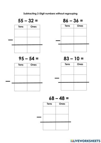 Subtract 2-digit numbers