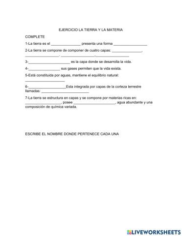 Ejercicio la tierra y la materia