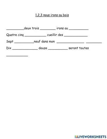 La comptine 1,2,3, nous irons au bois