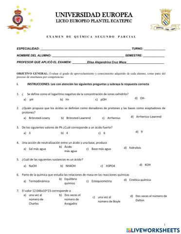 evaluación 2 parcial 2química