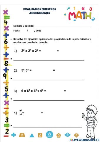 Evaluación de propiedades de la potenciación