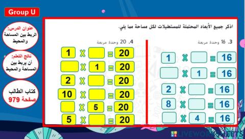 الربط بين المساحة والمحيط المستوى 1