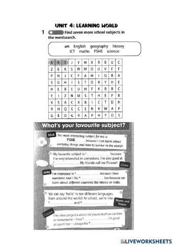 Unit 4 : Learning World (Word Search)