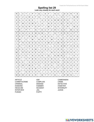 Crime scene vocabulary