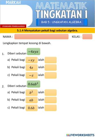 Mat t1 bab 5 menyatakan pekali