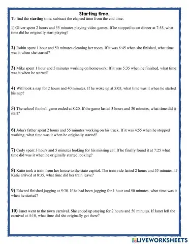 Start time word problem