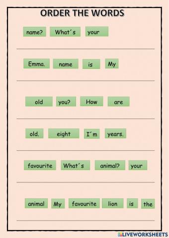 ORDER WORDS. Personal information