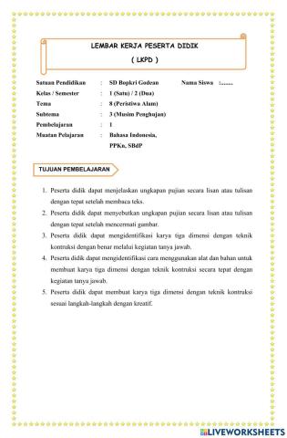 LKPD Kelas 1 Tema 8 Subtema 3