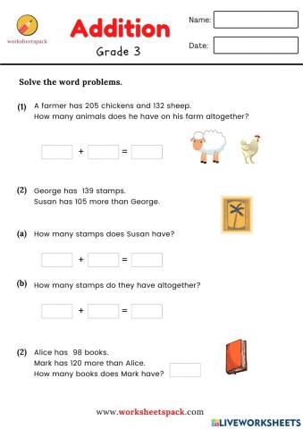 Addition solve the word problems