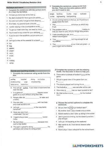 Wider World 3 Vocabulary Revision 1 (U4-6)