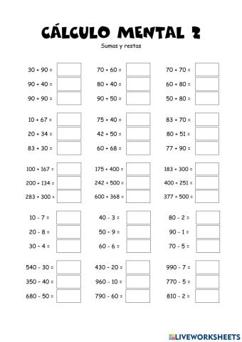 Cálculo Mental 2
