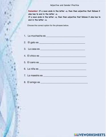 Adjective and Gender Agreement