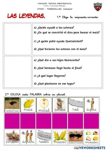 013 LA LEYENDA comprensión lectora 2º E.P.