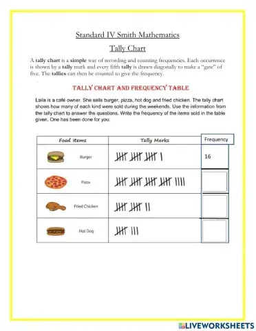 Standard IV Smith Mathematics Tally Chart May 19