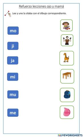 Actividad refuerzo leccion ojo y mamá