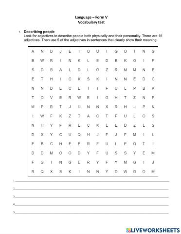 Descriptive vocabulary