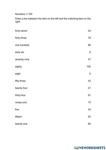 Cardinalnumbers up to 100