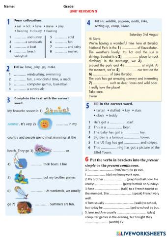 Unit Revision. Holidays