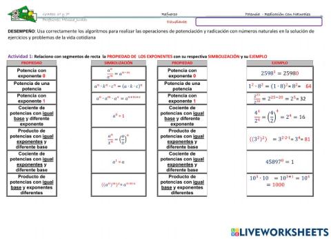 REFUERZO PORTENCIAS - RADICALES EN LOS NATURALES 6º - 7º