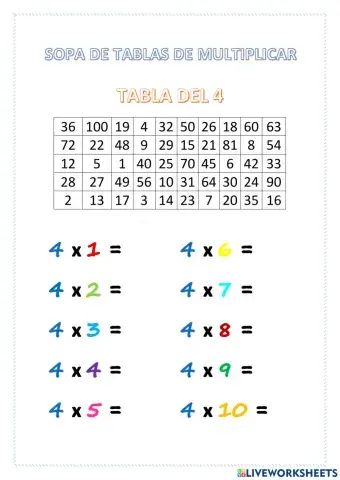 Tabla del 4