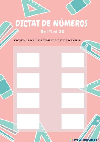 Dictat de números de l'1 al 30.