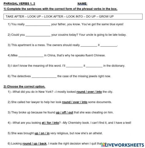 Phrasal verbs 1, 2 test