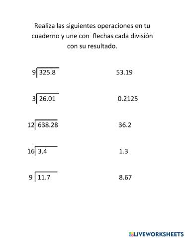 División de números decimales entre un número entero