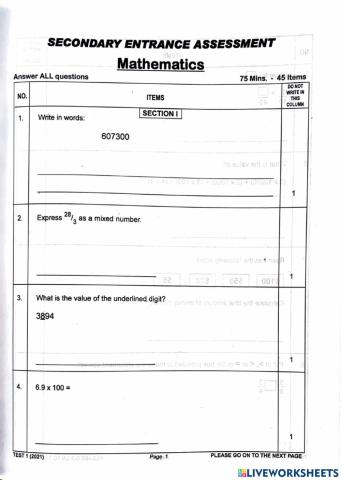 S.E.A. Math Practice