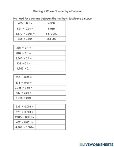 Dividing Whole Numbers by Power of 10