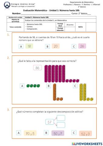 Evaluación Unidad : Más números.