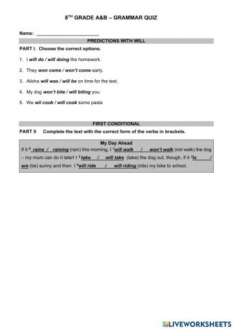 Nne 8th grade a&b - grammar quiz