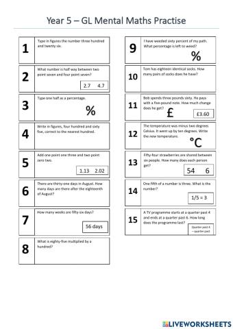 Mental Maths Focus - Whole test
