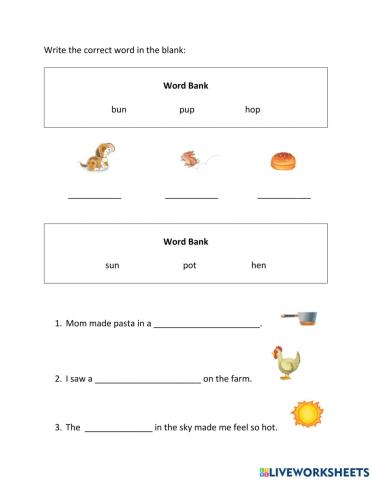 Phonics Writing Practice: Short e, o, u