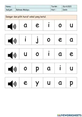 Latihan: mengenal huruf vokal