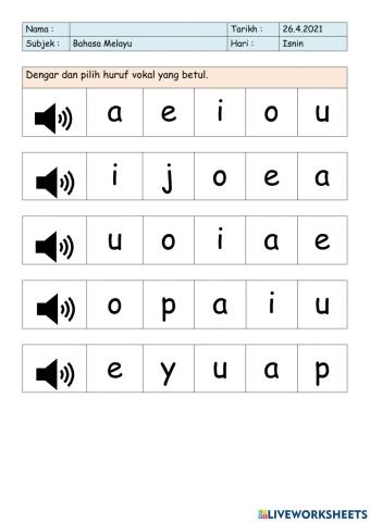 Latihan: mengenal huruf vokal