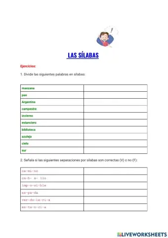 Separación en sílabas